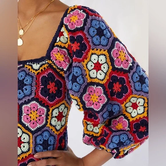 Anthropologie Farm Rio Crochet Floral Mini Dress - Picture 5 of 5